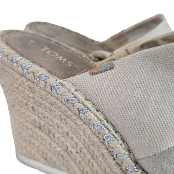 Toms Beige Wedge Espadrille Sandals Womens Size 7 Suede & Fabric Upper Peep Toe - Picture 8 of 13